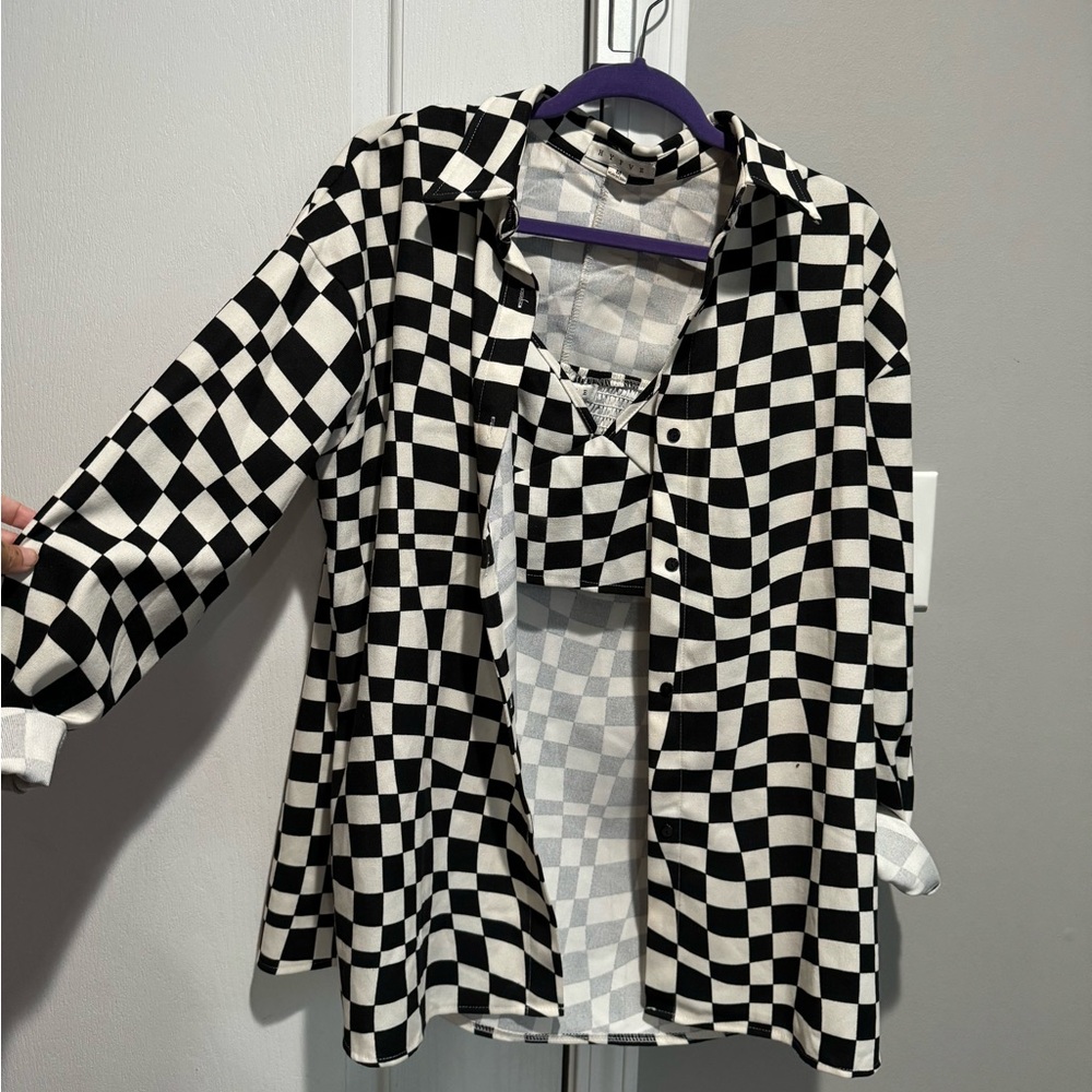Checkered brami and button up set